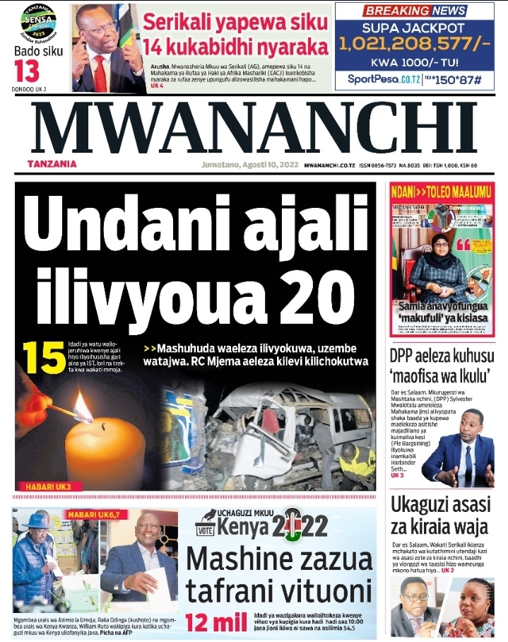 Magazeti ya leo August 10 – Habari kubwa katika Magazeti ya leo