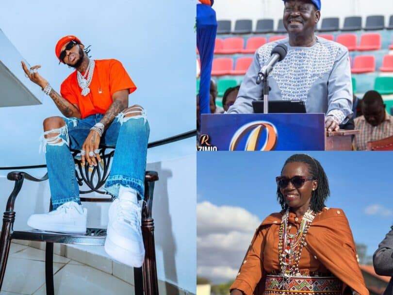 Former Kenyan Prime Minister Raila Odinga and Martha Karua passionately dance with Diamond Platnumz at Kasarani During Last Rally