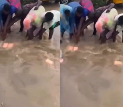 Passersby attempt to rescue man swept by flood in Abule-Egba (Video)