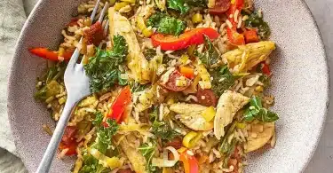 Chicken, leek & brown rice stir-fry Recipe