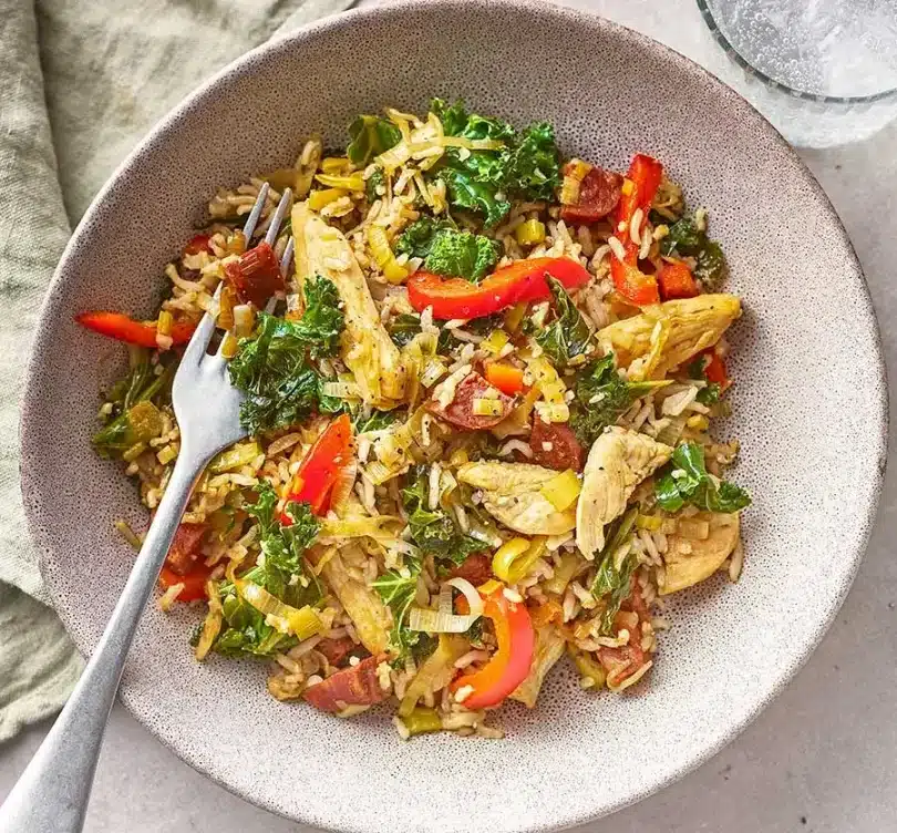 Chicken, leek & brown rice stir-fry Recipe