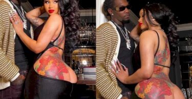 Cardi B reveals what she fights for as she poses with Offset in a revealing dress that leaves her entire bum hanging out