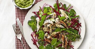 Chicken, broccoli & beetroot salad with avocado pesto Recipe