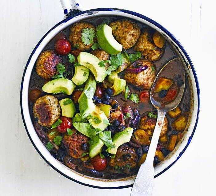 Spicy meatballs with chilli black beans