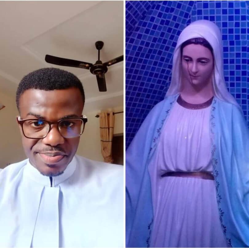 Catholic priest shares photo of Virgin Mary statue bleeding from the eye and says it happened in Lagos