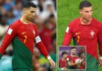 Cristiano Ronaldo walks off on his own as his team-mates celebrate 6-1 thrashing of Switzerland