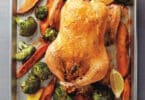 Lemon & garlic roast chicken with charred broccoli & sweet potato mash Recipe