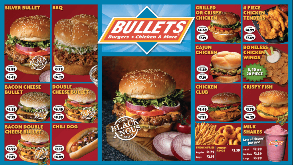 Bullets and burgers: Packages, Opening time and closing time