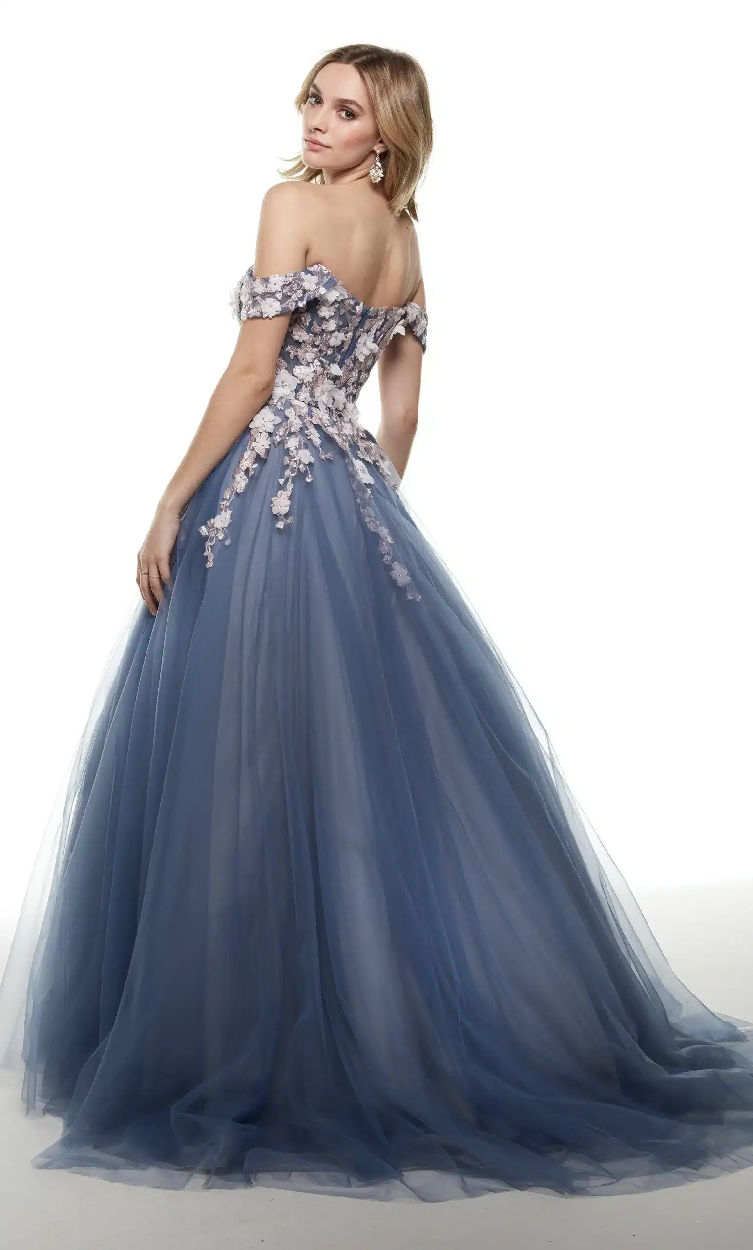 Strapless Floral Tulle Ball Dress with Detachable Shawl