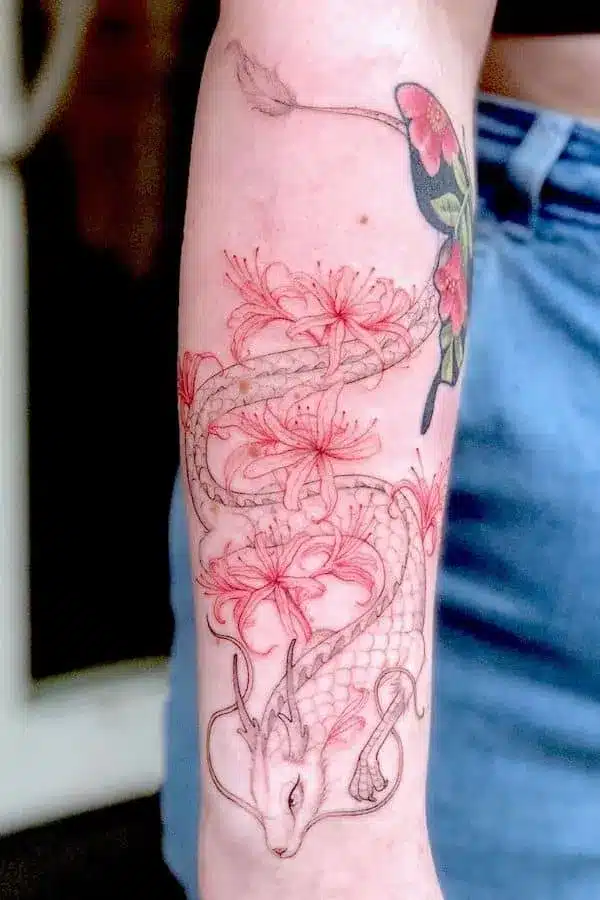 Tattoo Sticker Temporary Red Spider Snake Lily Plant Flower Waterproof Fake  Tatto Water Transfer Flash Tatoo For Woman Girl Kid  Temporary Tattoos   AliExpress